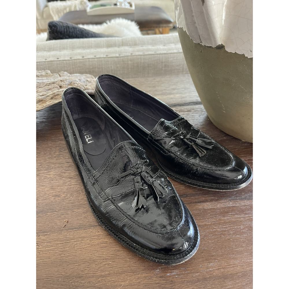 Vaneli Black Patent Leather Loafers with Tassels‎ Women’s Slip-on Shoes Size 7.5